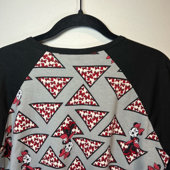 LuLaRoe Women's Disney Randy Baseball Tee Minnie Mouse Bows Gray Black Red Small - Picture 8 of 10